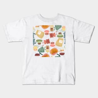 Cute painted coffee illustration pattern in vintage style Kids T-Shirt